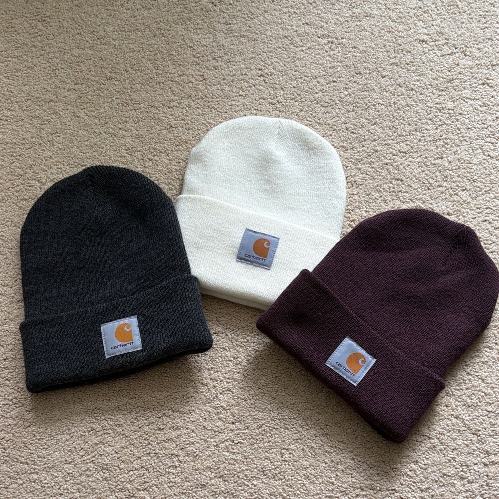Carhartt Beanie Trio - Grey, Cream, Brown